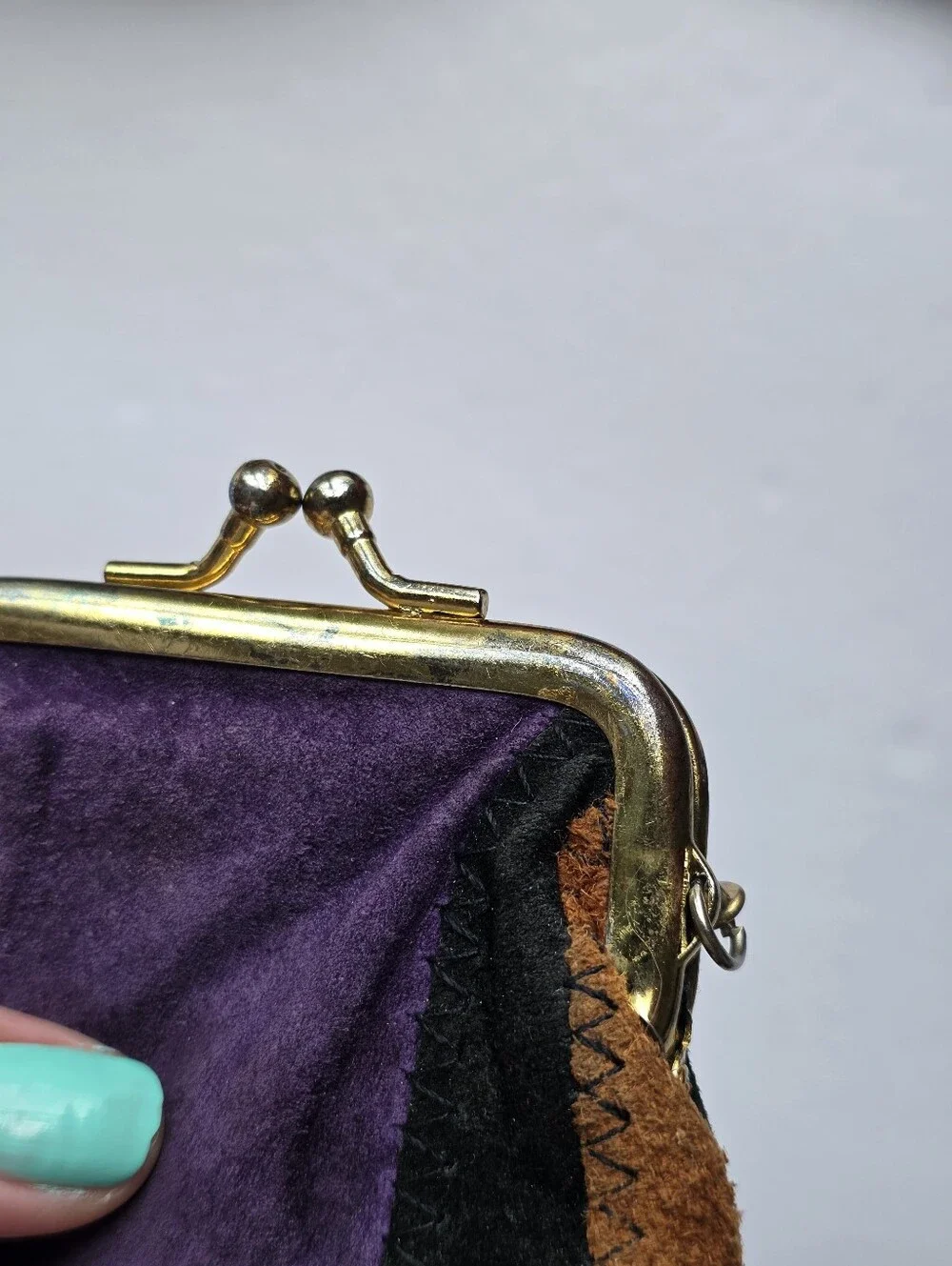 Vintage Leather Patchwork Coin Purse Kiss Lock